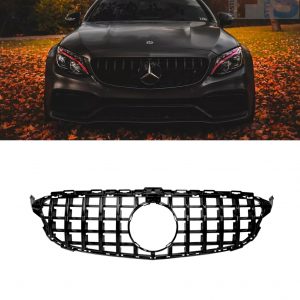 FRONT GRILLE GT STYLE GLOSS BLACK FOR MERCEDES C CLASS W205 C205 A205 2014-2023
