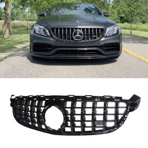 FRONT GT GRILLE GLOSS BLACK FOR MERCEDES W205 C205 A205 C63 ONLY 2019+ FACELIFT
