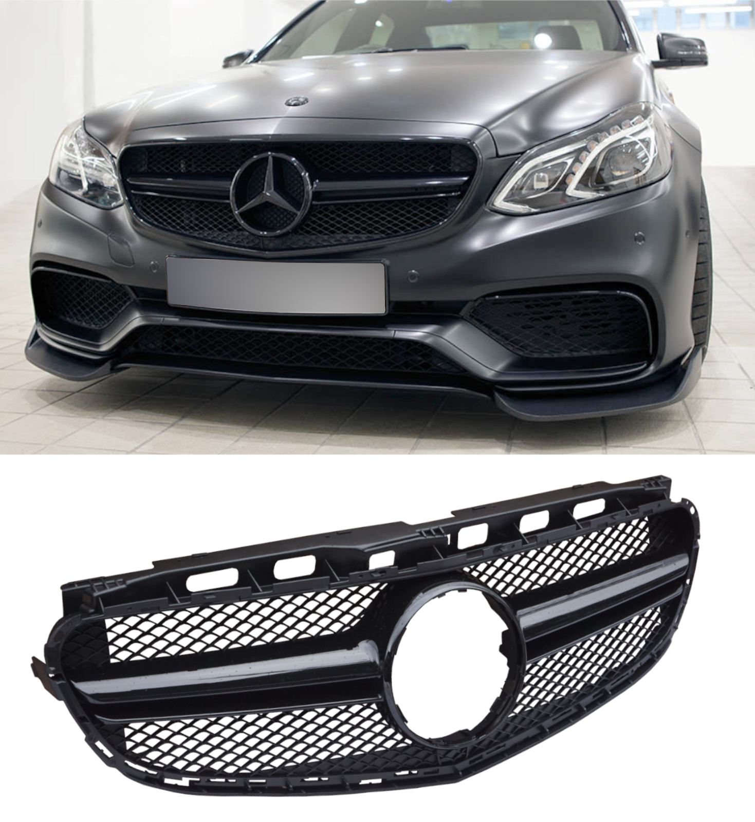 FRONT GRILLE E63 AMG STYLE GLOSS BLACK FOR MERCEDES E CLASS W212 2014 