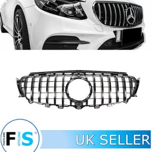MERCEDES E CLASS W213 S213 C238 A238 PANAMERICANA GT STYLE FRONT GLOSS BLACK & CHROME 2016-2019