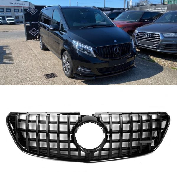 MERCEDES V CLASS W447 FRONT GRILLE PANAMERICANA GT STYLE GLOSS BLACK 14-19