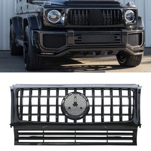FRONT GRILLE PANAMERICANA GT STYLE GLOSS BLACK FOR MERCEDES G CLASS W463 90-18