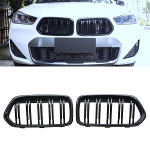 DOUBLE SLAT FRONT KIDNEY GRILLE GLOSS BLACK FOR BMW X2 SERIES F39 2018+