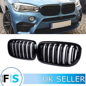 FRONT KIDNEY GRILLE DUAL SLAT GLOSS BLACK FOR BMW X5 F15 X5M F85 X6 F16 X6M F86