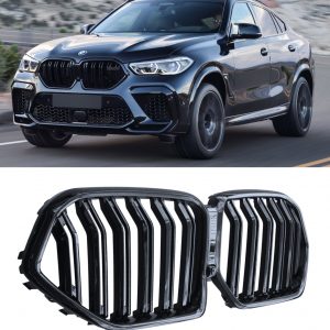 FRONT KIDNEY GRILLE DOUBLE SLAT GLOSS BLACK BMW X6 G06 2019+ OEM FIT