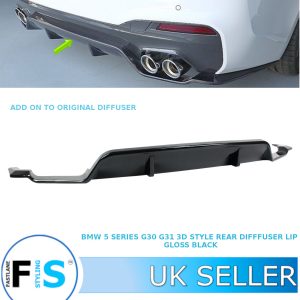 REAR DIFFUSER 3D STYLE GLOSS BLACK FOR BMW 5 SERIES G30 G31 M SPORT 2017-2024