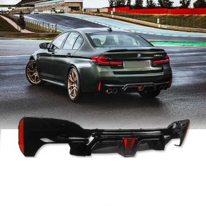 REAR DIFFUSER WITH LED LIGHT GLOSS BLACK CS STYLE FOR BMW 5 SERIES G30 M-SPORT