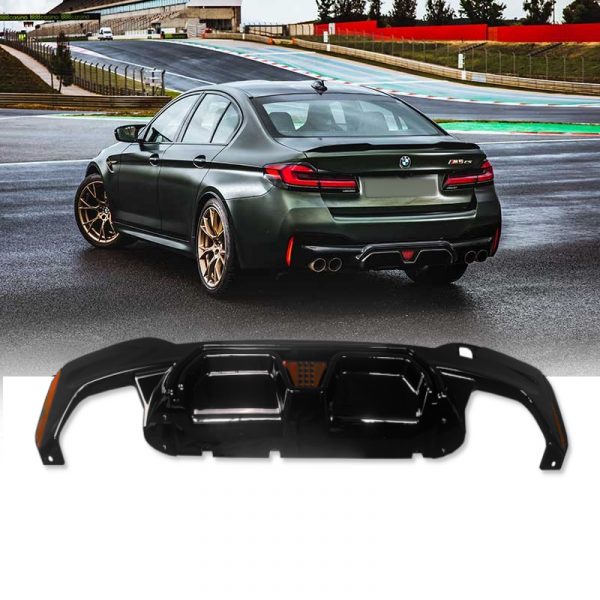 REAR DIFFUSER WITH LED LIGHT GLOSS BLACK CS STYLE FOR BMW 5 SERIES G30 M-SPORT - Image 2