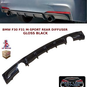 BMW 3 SERIES F30 F31 M PERFORMANCE REAR DIFFUSER SPLITTER VALANCE GLOSS BLACK