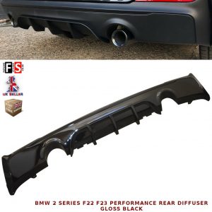 BMW 2 SERIES F22 F23 M-SPORT PERFORMANCE DUAL REAR DIFFUSER VALANCE GLOSS BLACK