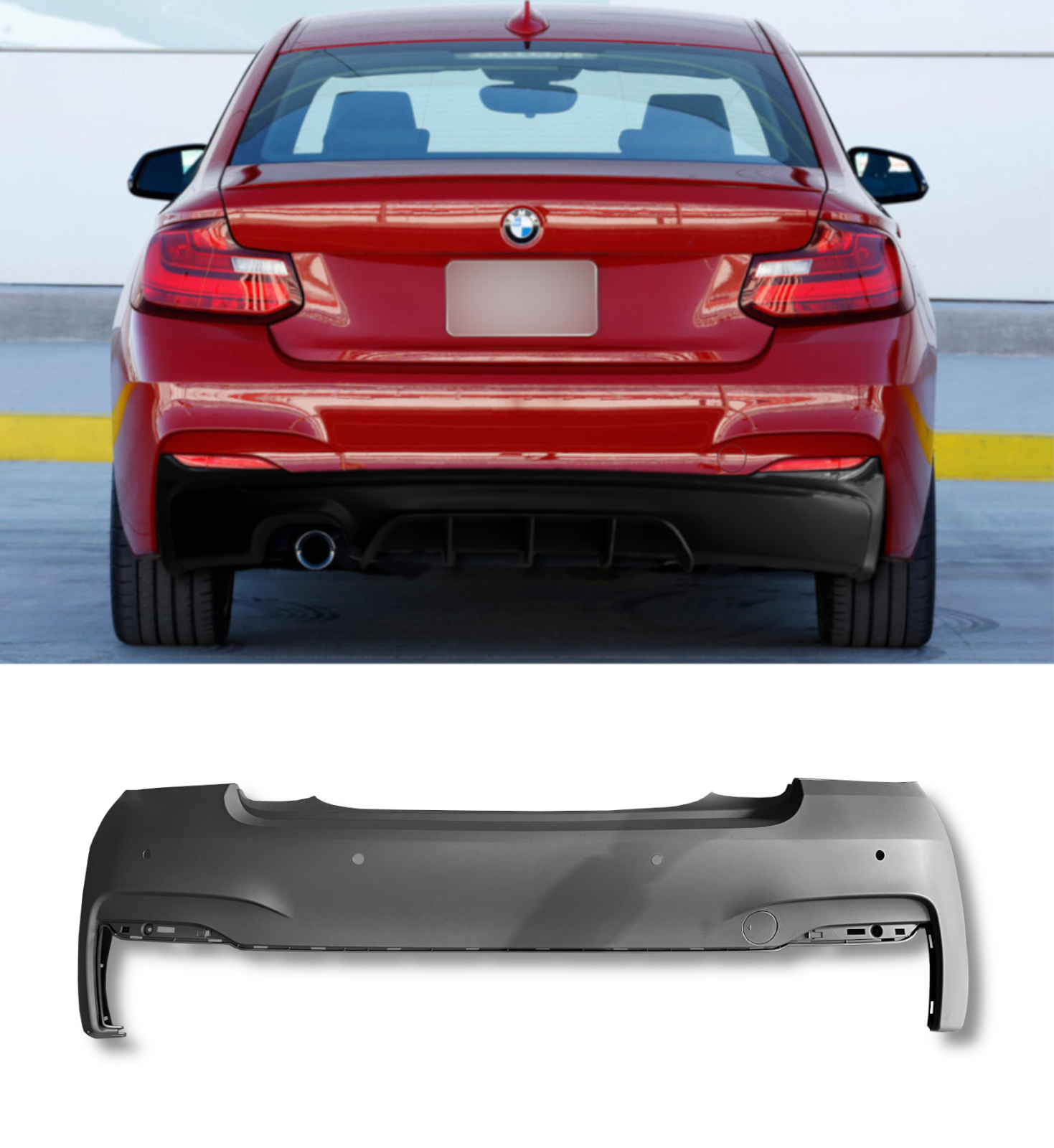REAR BUMPER BODY KIT M SPORT KIT PRIMED FOR BMW 2 SERIES F22 F23 2014-2020 - Image 2