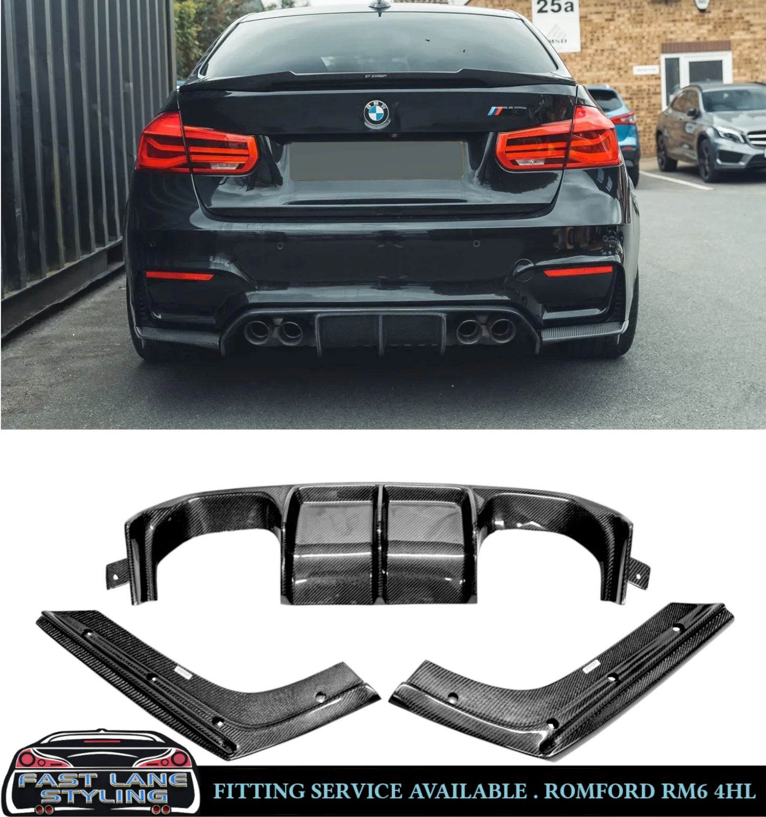 REAR DIFFUSER VALANCE V STYLE CARBON FIBRE FOR BMW 3 4 SERIES M3 F80 & M4 F82