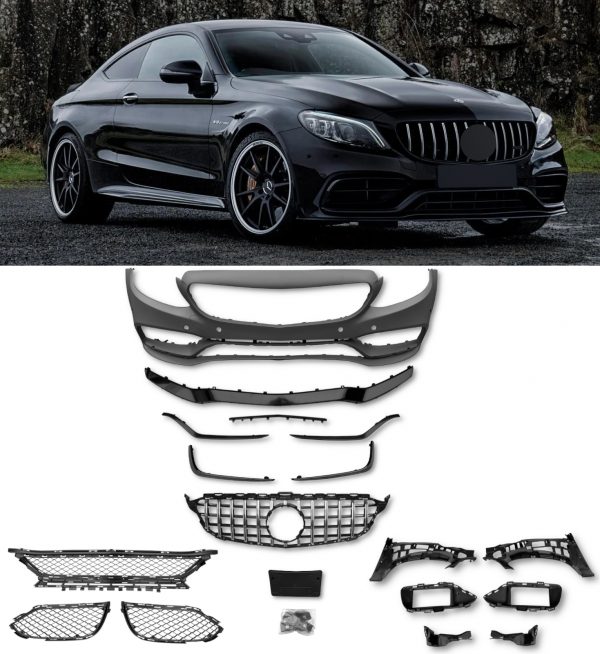 FRONT BUMPER BODYKIT CONVERSION PRIMED C63 LOOK FOR MERCEDES C CLASS W205 A205 C205 S205 2014-2018