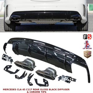 MERCEDES AMG CLA 45 STYLE W/C117 GLOSS BLACK REAR DIFFUSER TAILPIPES
