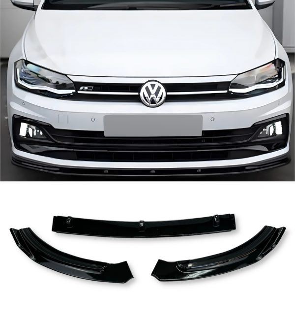 FRONT LIP SPLITTER SPOILER GLOSS BLACK FOR VW POLO R-LINE 2017-2021 - Image 2