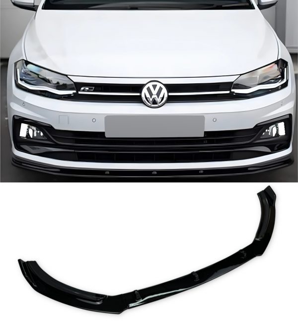 FRONT LIP SPLITTER SPOILER GLOSS BLACK FOR VW POLO R-LINE 2017-2021 - Image 3