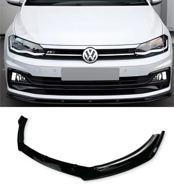 FRONT LIP SPLITTER SPOILER GLOSS BLACK FOR VW POLO R-LINE 2017-2021 - Image 4
