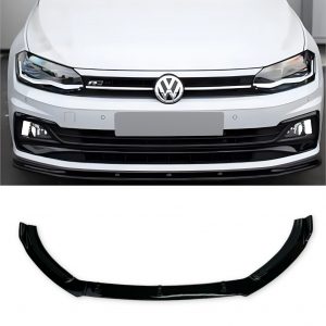 FRONT LIP SPLITTER SPOILER GLOSS BLACK FOR VW POLO R-LINE 2017-2021