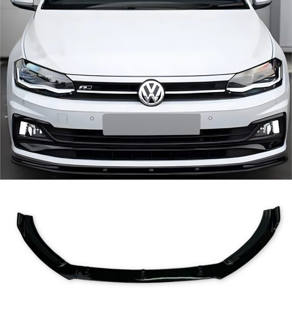 FRONT LIP SPLITTER SPOILER GLOSS BLACK FOR VW POLO R-LINE 2017-2021