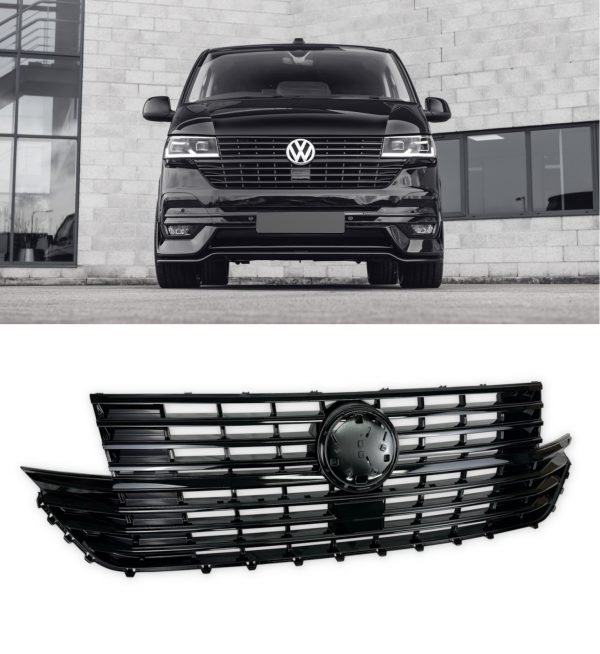 FRONT GRILLE WITH BADGE GLOSS BLACK FOR VW TANSPORTER T6.1 2019+ - Image 2
