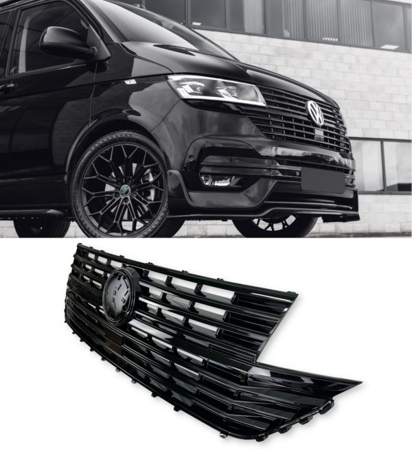 FRONT GRILLE WITH BADGE GLOSS BLACK FOR VW TANSPORTER T6.1 2019+ - Image 3
