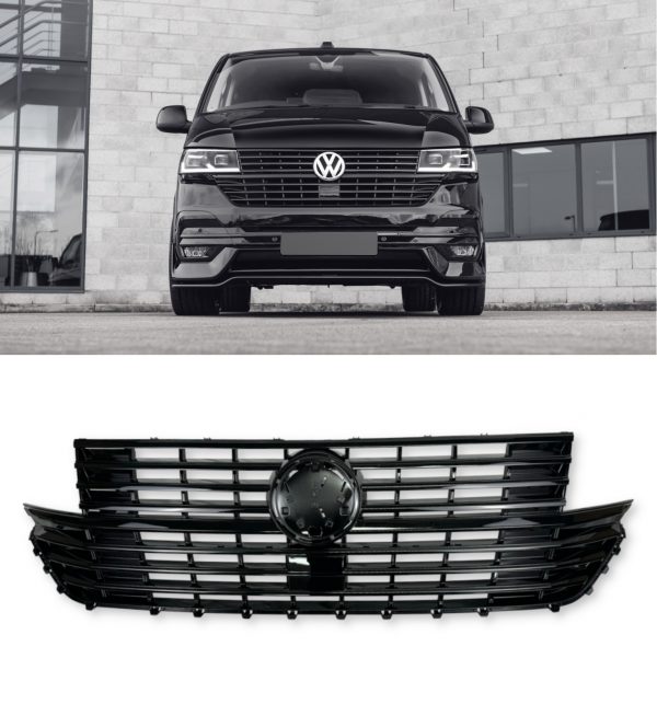 FRONT GRILLE WITH BADGE GLOSS BLACK FOR VW TANSPORTER T6.1 2019+