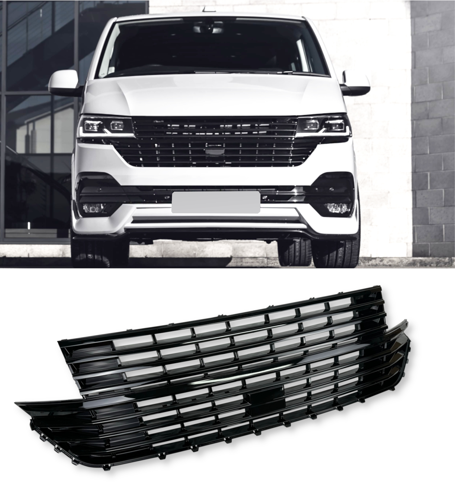 FRONT GRILLE GLOSS BLACK FOR VW TRANSPORTER T6.1 2019+ - Image 2