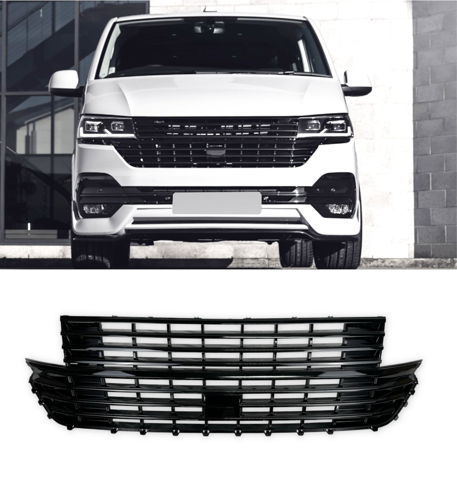 FRONT GRILLE GLOSS BLACK FOR VW TRANSPORTER T6.1 2019+