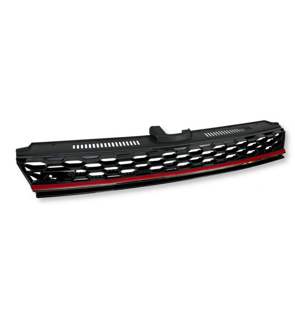 FRONT GRILLE RED STRIPE GTI LOOK GLOSS BLACK FOR VW GOLF MK7.5 2017-2021 - Image 2