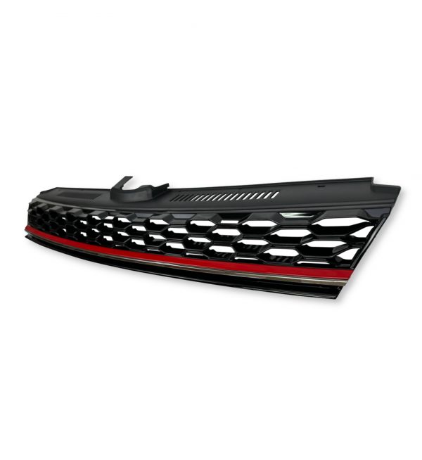 FRONT GRILLE RED STRIPE GTI LOOK GLOSS BLACK FOR VW GOLF MK7.5 2017-2021 - Image 3