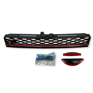FRONT GRILLE RED STRIPE GTI LOOK GLOSS BLACK FOR VW GOLF MK7.5 2017-2021