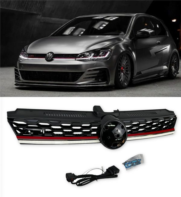 FRONT GRILLE WITH LED STRIPE GLOSS BLACK FOR VW GOLF MK7.5 2017-2019 - Image 2
