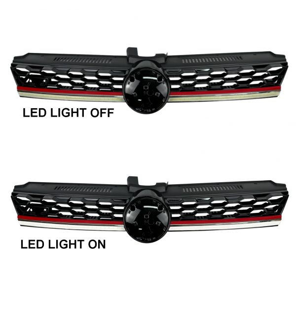 FRONT GRILLE WITH LED STRIPE GLOSS BLACK FOR VW GOLF MK7.5 2017-2019 - Image 4