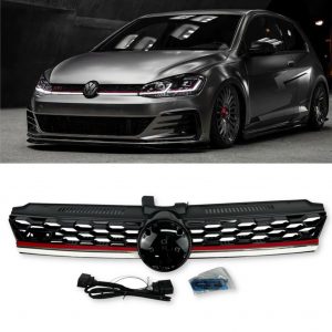 FRONT GRILLE WITH LED STRIPE GLOSS BLACK FOR VW GOLF MK7.5 2017-2019