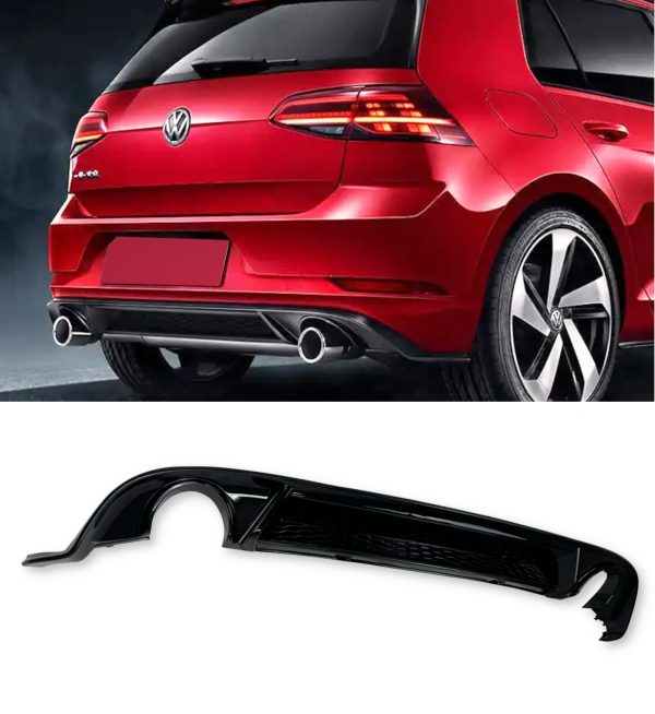 REAR DIFFUSER GTI LOOK GLOSS BLACK FOR VW GOLF MK7.5 R-LINE 2017-2020 - Image 2