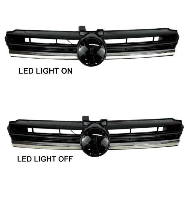 FRONT GRILLE WITH LED LIGHT R LOOK GLOSS BLACK FOR VW GOLF MK7.5 2017-2021 - Image 4