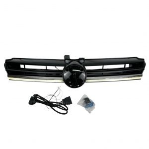 FRONT GRILLE WITH LED LIGHT R LOOK GLOSS BLACK FOR VW GOLF MK7.5 2017-2021