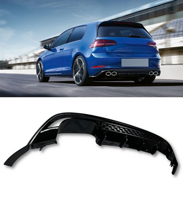 REAR DIFFUSER WITH QUAD TAILPIPES R LOOK GLOSS BLACK FOR VW GOLF MK7.5 2012-2020 - Image 2