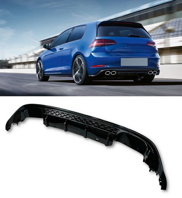REAR DIFFUSER WITH QUAD TAILPIPES R LOOK GLOSS BLACK FOR VW GOLF MK7.5 2012-2020 - Image 3