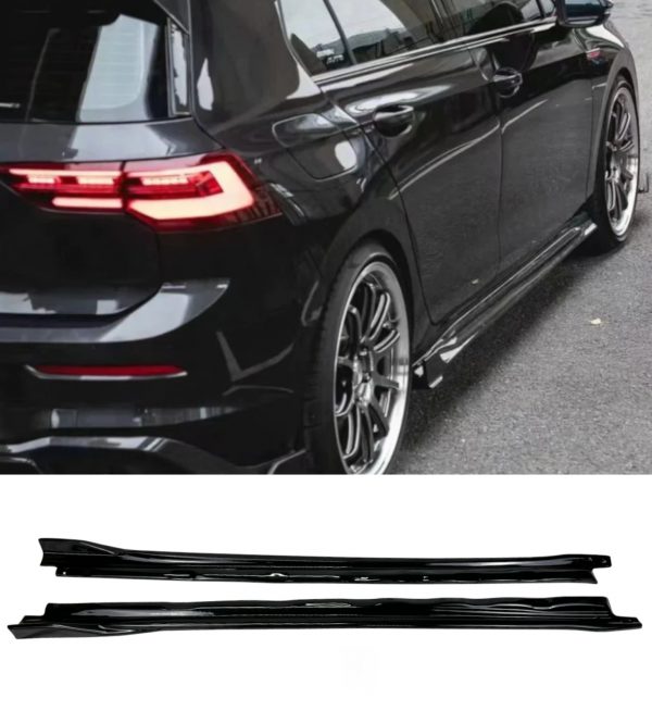 SIDE SKIRTS EXTENSION BLADES TCR LOOK GLOSS BLACK FOR VW GOLF MK8 2020+