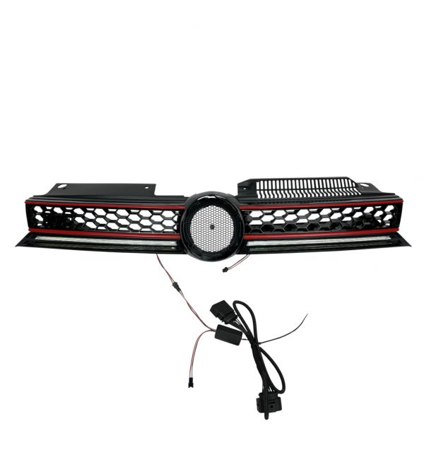 FRONT GRILLE WITH LED STRIPE GLOSS BLACK FOR VW GOLF MK6 2009-2013 - Image 2