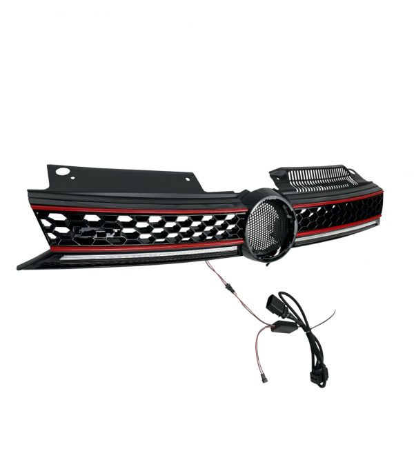 FRONT GRILLE WITH LED STRIPE GLOSS BLACK FOR VW GOLF MK6 2009-2013 - Image 4