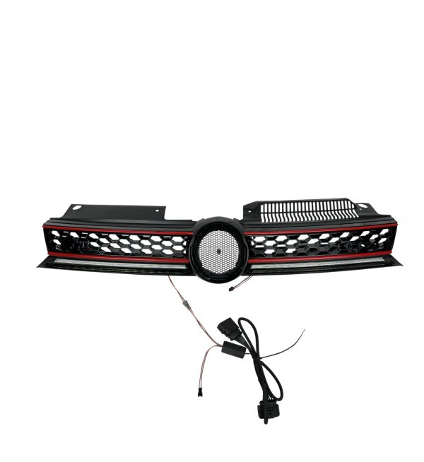 FRONT GRILLE WITH LED STRIPE GLOSS BLACK FOR VW GOLF MK6 2009-2013