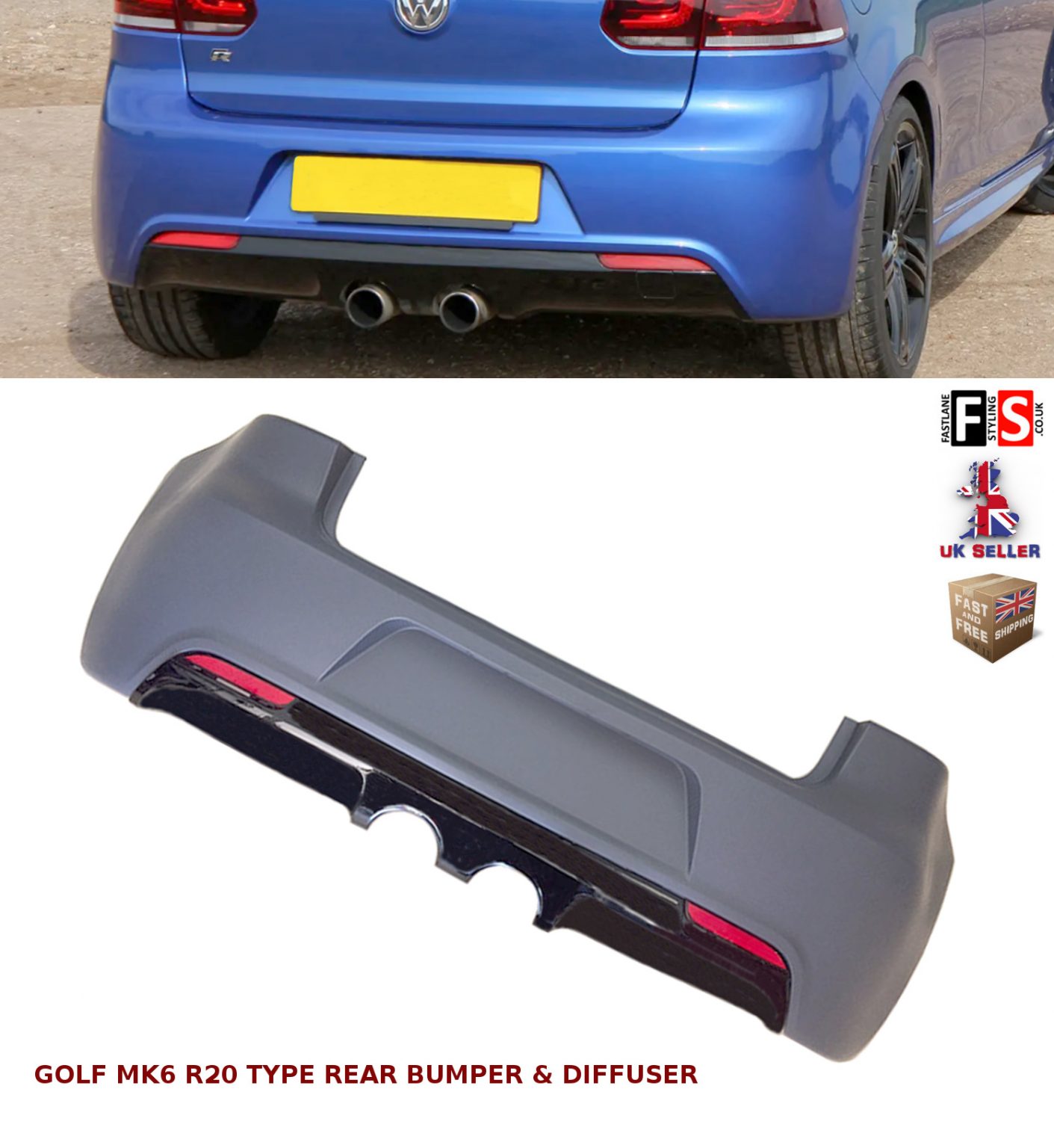 Golf R20 Mk6 Rear Diffuser VW GOLF MK6 REAR BUMPER & DIFFUSER R20 TYPE – Fastlane Styling