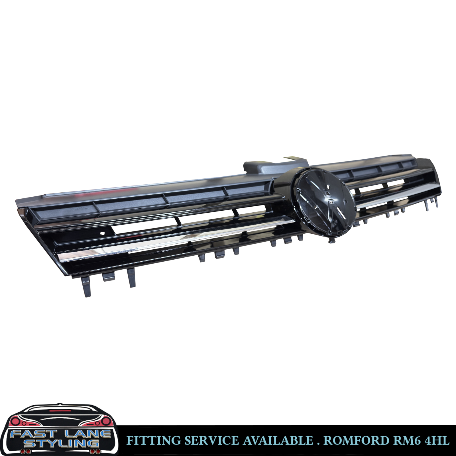 FOR VW GOLF MK7 R-LINE FRONT GRILLE GLOSS BLACK WITH CHROME STRIP 2013-2016 - Image 2