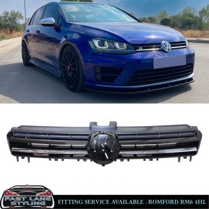 FOR VW GOLF MK7 R-LINE FRONT GRILLE GLOSS BLACK WITH CHROME STRIP 2013-2016