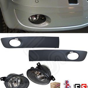 VW T5 TRANSPORTER BUMPER FRONT FOG LIGHTS + BEZEL GRILLE PAIR 2003-2009