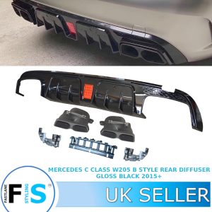 MERCEDES C CLASS W205 4D B STYLE REAR DIFFUSER WITH TAILPIPES
