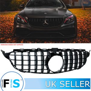 FRONT GRILLE GT STYLE GLOSS BLACK FOR MERCEDES C CLASS W205 C205 WITH CAM HOLE