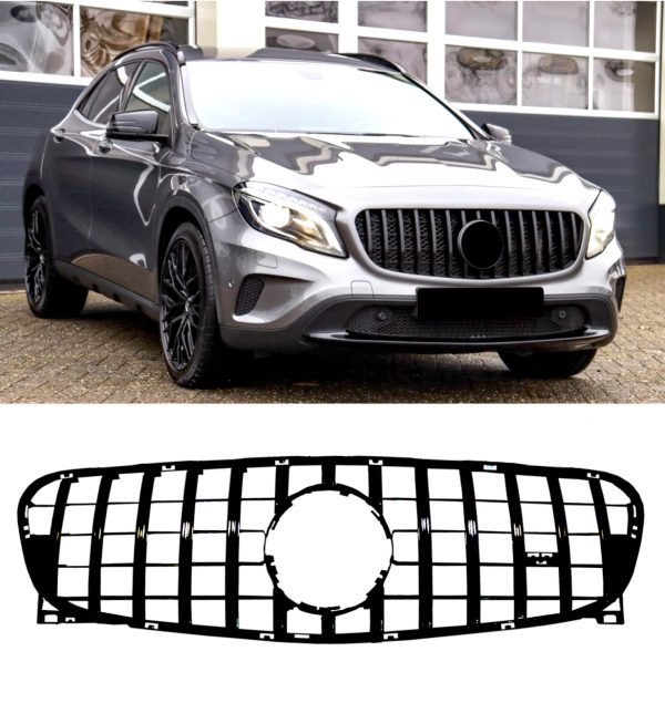 FRONT GRILLE PANAMERICANA GT STYLE GLOSS BLACK FOR MERCEDES GLA X156 2014-2016 - Image 2